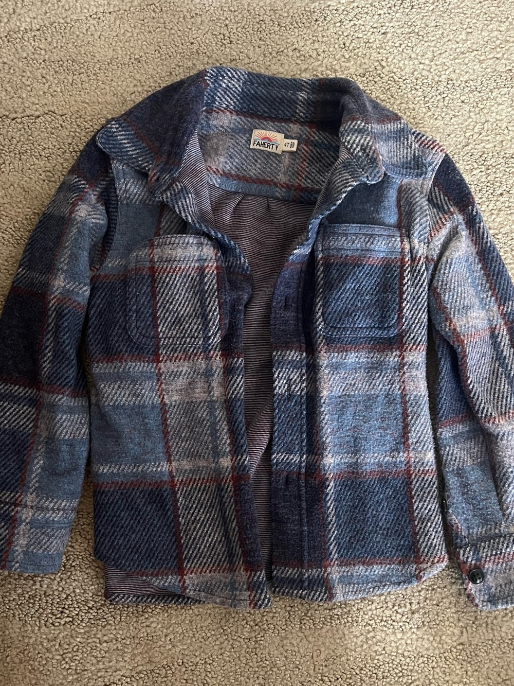 Faherty Blue Plaid Kids Jacket with Red Accents